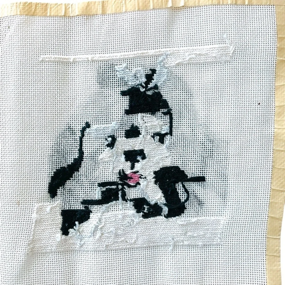 Preworked Needlepoint Shih Tzu Dog Canvas 7x7 Petit Point